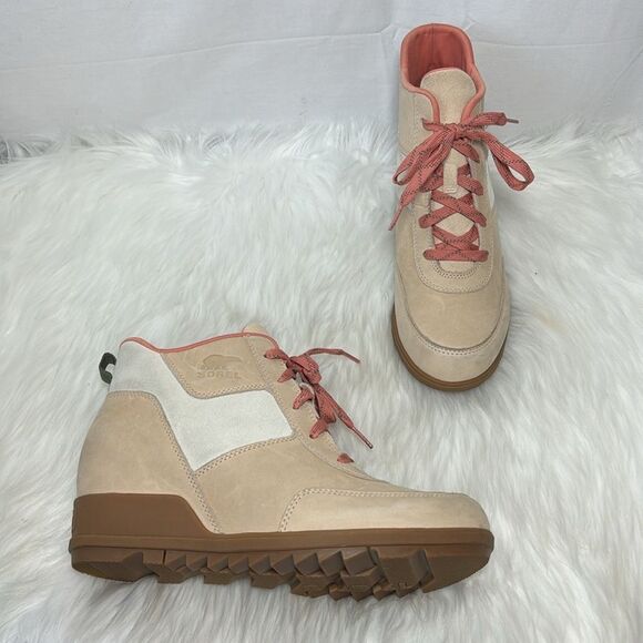 Sorel Evie Sport Lace Sand Suede/Leather Waterproof Booties Sz 10 - Picture 2 of 11